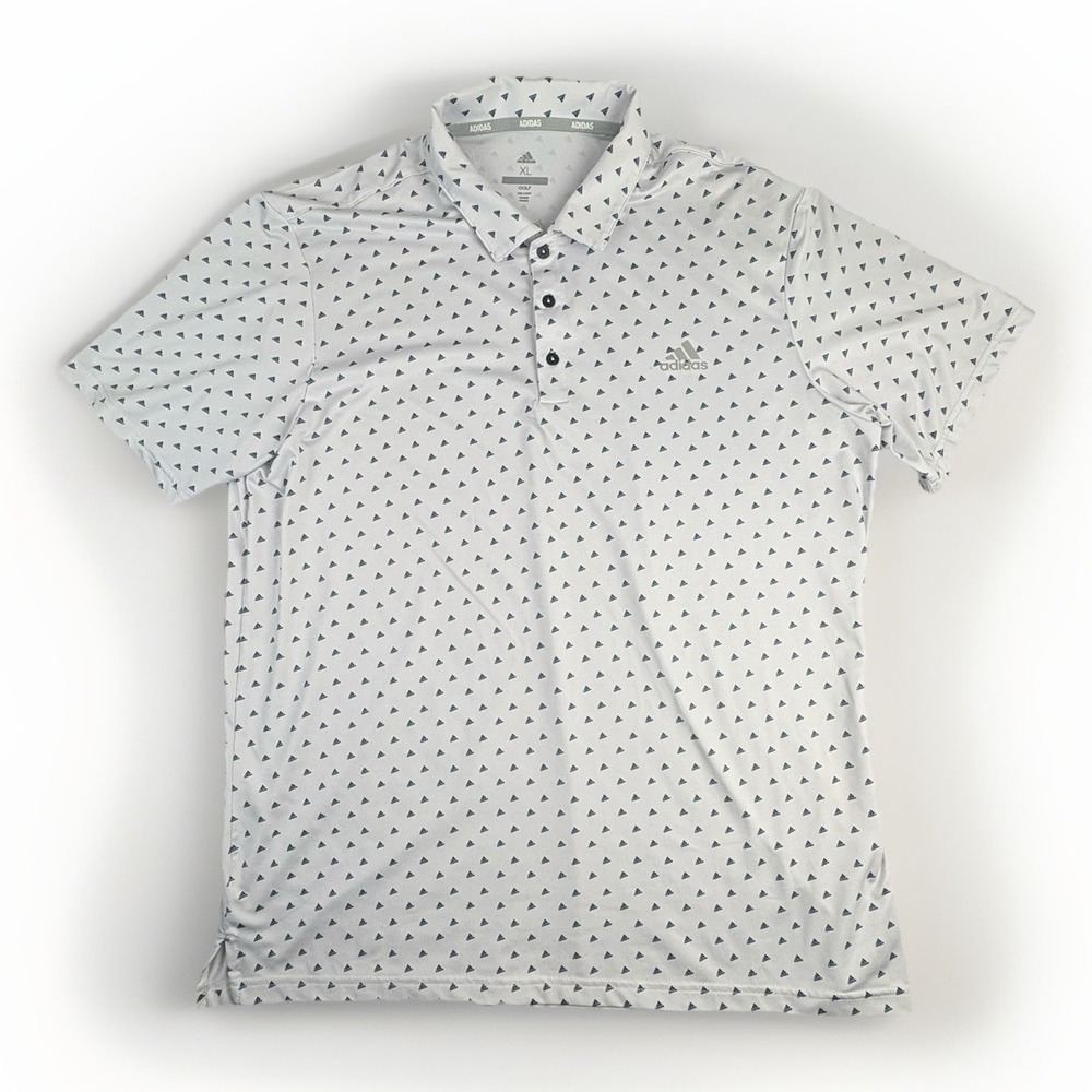 Adidas Golf Polo Shirt Grey Logo All Over Print AOP UPF 50 Men's Size XL
